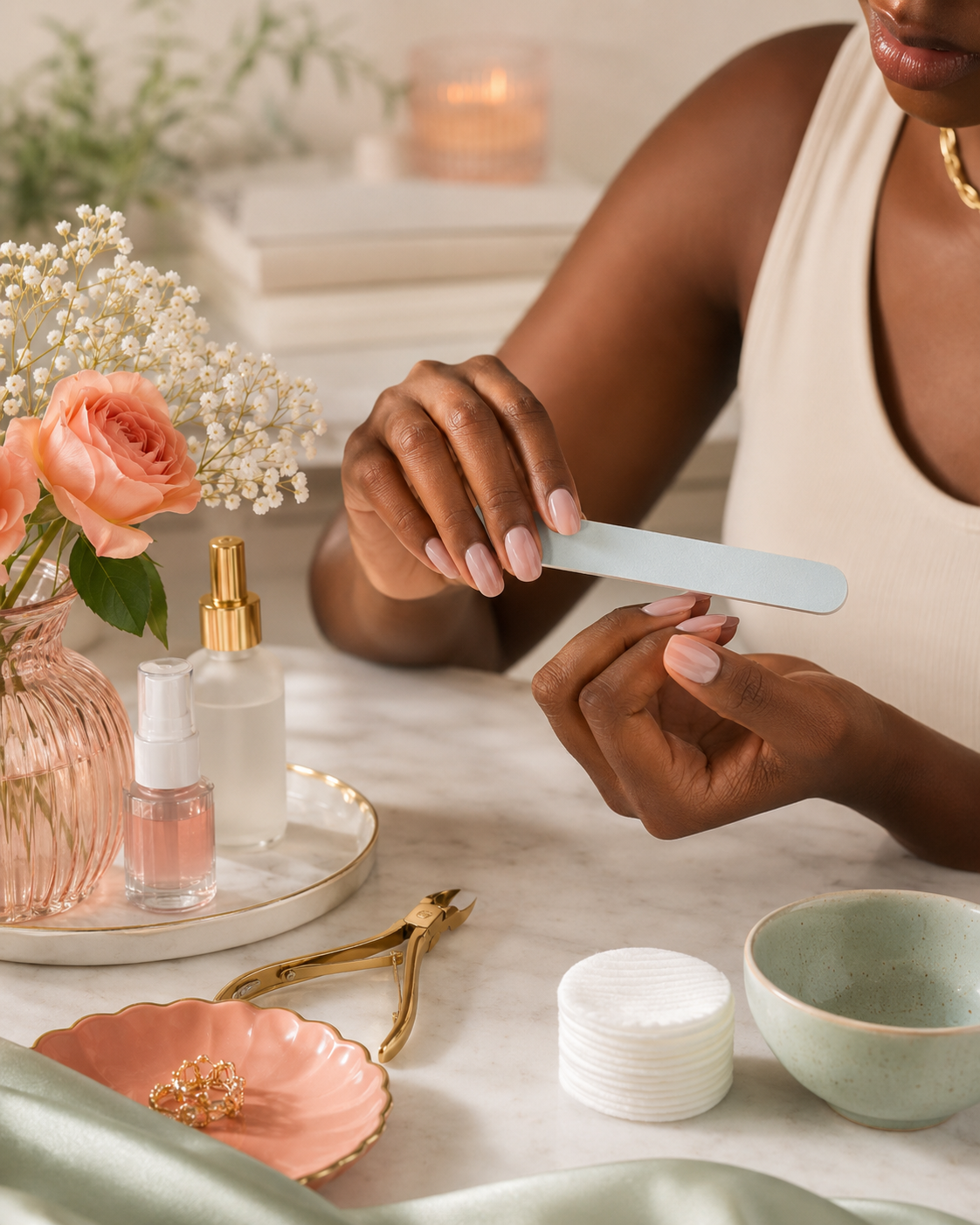 A polished manicure being completed